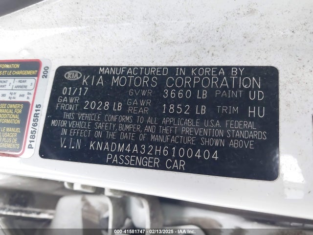 KIA 2017 2017 KNADM4A32H6100404 Image 9