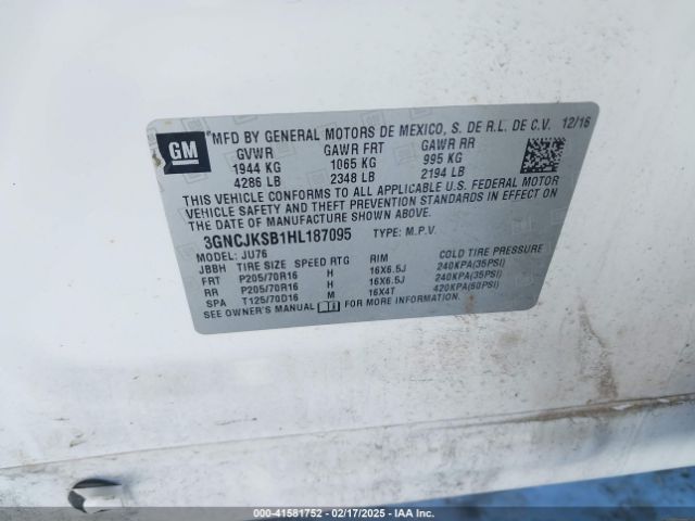 3GNCJKSB1HL187095 Chevrolet TRAX LS