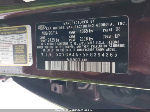 5XXGM4A75FG394365 KIA Optima Lx