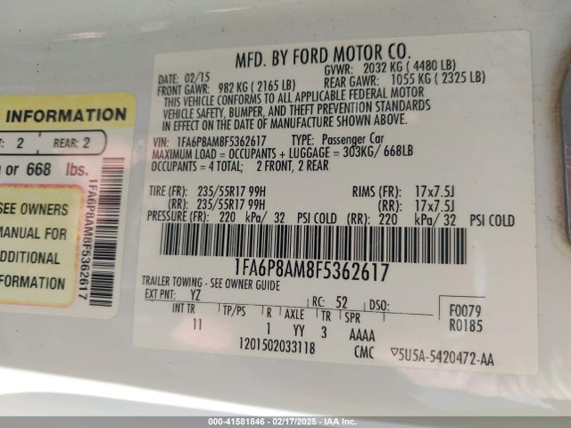 Ford Mustang V6 2015 1FA6P8AM8F5362617 Image 9