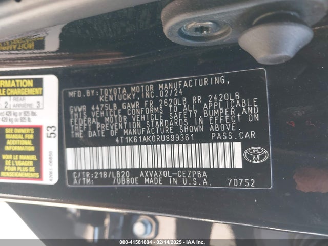 4T1K61AK0RU899361 Toyota CAMRY XSE