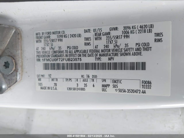 Ford ESCAPE S 2015 1FMCU0F72FUB23575 Image 9