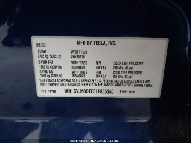 5YJYGDEE3LF055350 Tesla Model Y Long Range Dual Motor All-wheel Drive