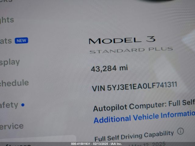 5YJ3E1EA0LF741311 Tesla Model 3 Standard Range Plus Rear-wheel Drive/standard Range Rear-wheel Drive