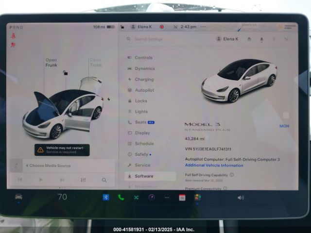 5YJ3E1EA0LF741311 Tesla Model 3 Standard Range Plus Rear-wheel Drive/standard Range Rear-wheel Drive