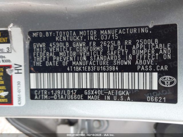 4T1BK1EB3FU163984 Toyota AVALON XLE