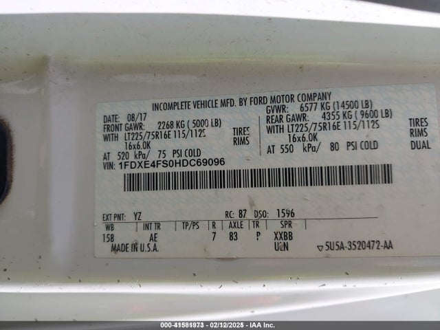 2017 Ford E-450 Cutaway მანქანა იყიდება აუქციონზე, vin: 1FDXE4FS0HDC69096, აუქციონის ნომერი: 41581973