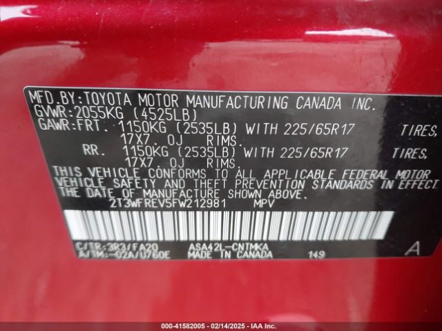 2T3WFREV5FW212981 Toyota Rav4 Xle