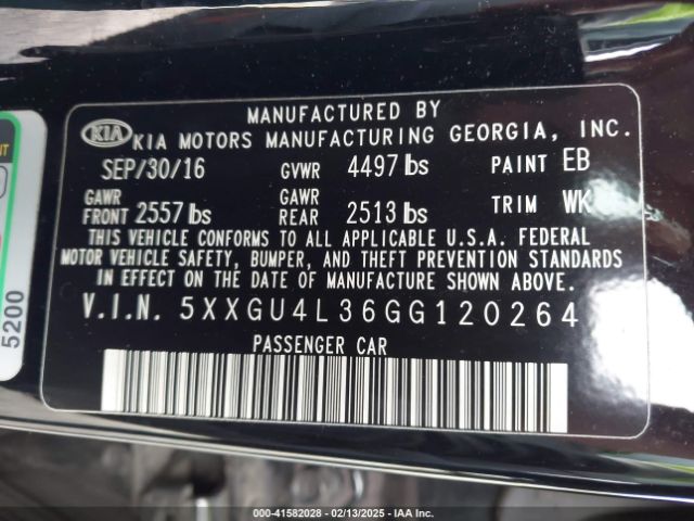 5XXGU4L36GG120264 KIA OPTIMA EX