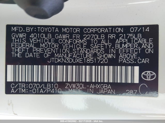 JTDKN3DUXE1851720 Toyota Prius