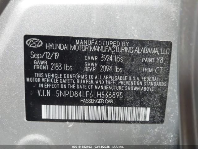 5NPD84LF6LH536895 Hyundai ELANTRA SEL