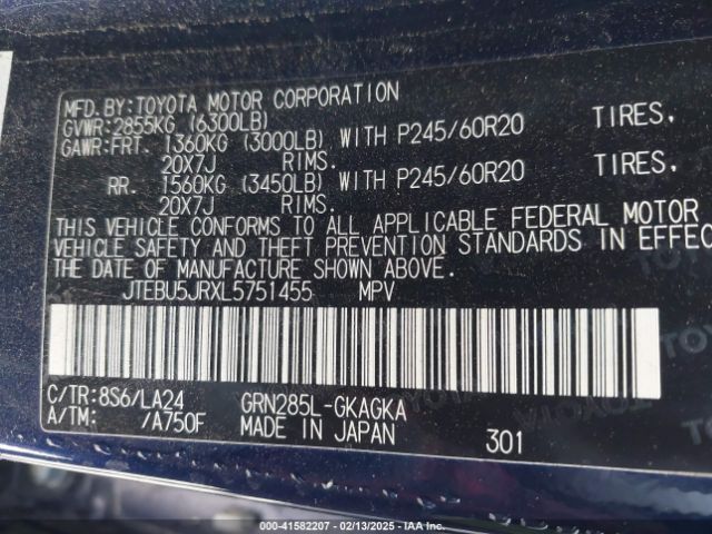 JTEBU5JRXL5751455 Toyota 4runner Limited