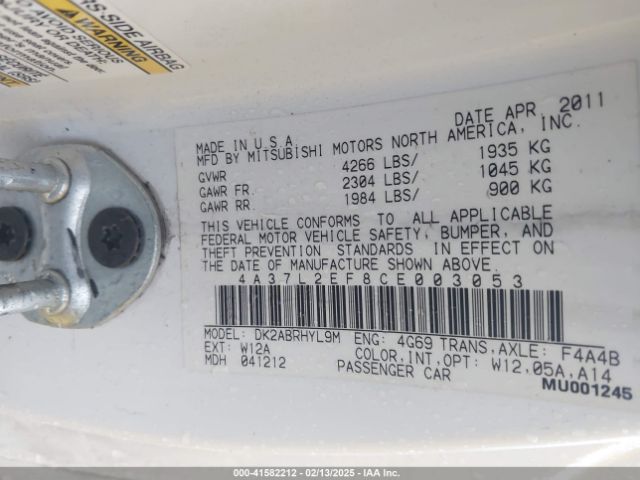 2012 MITSUBISHI ECLIPSE SPYDER 4A37L2EF8CE003053 Photo 8