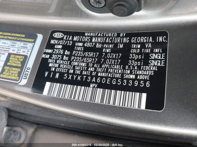 5XYKT3A60EG533956 KIA SORENTO LX