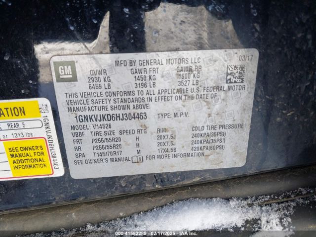 1GNKVJKD6HJ304463 Chevrolet Traverse Premier