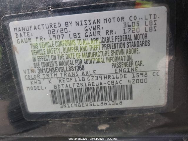 3N1CN8EV5LL881368 Nissan Versa Sv Xtronic Cvt