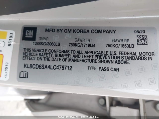 KL8CD6SA4LC476712 Chevrolet Spark Fwd 1lt Automatic
