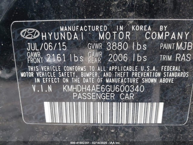 Hyundai ELANTRA SE 2016 KMHDH4AE6GU600340 Image 9