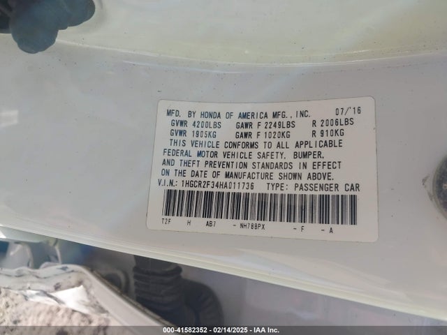 Honda ACCORD LX 2017 1HGCR2F34HA011736 Image 9