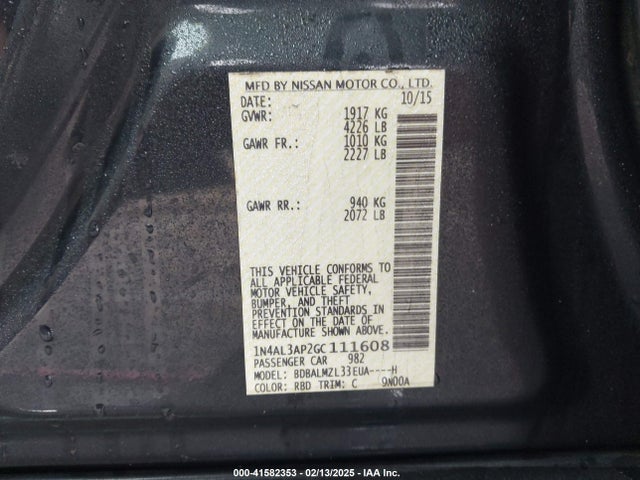Nissan Altima 2.5 Sv 2016 1N4AL3AP2GC111608 Image 9