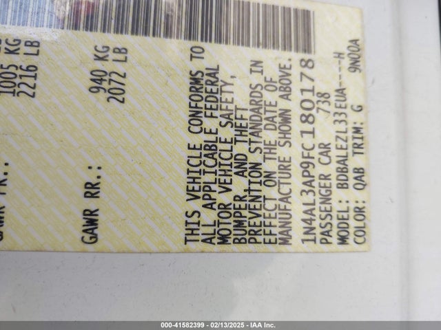 Nissan Altima 2.5 S 2015 1N4AL3AP9FC180178 Image 9