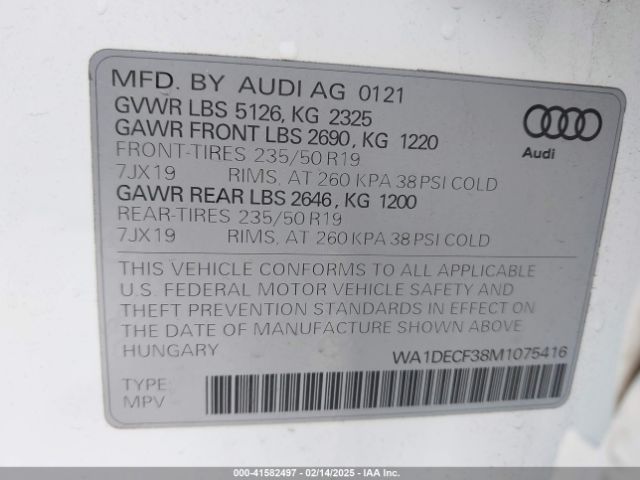 WA1DECF38M1075416 Audi Q3 Premium 45 Tfsi S Line Quattro Tiptronic