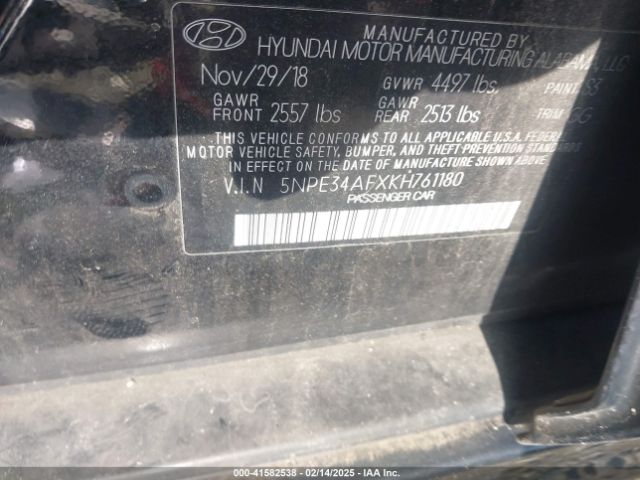 5NPE34AFXKH761180 Hyundai SONATA SEL