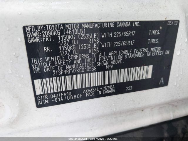 2T3P1RFV7KC010558 Toyota Rav4 Xle