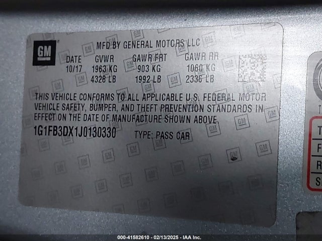 1G1FB3DX1J0130330 Chevrolet Camaro 1lt
