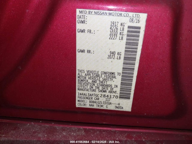 1N4AL3AP7GC284170 Nissan Altima 2.5 S