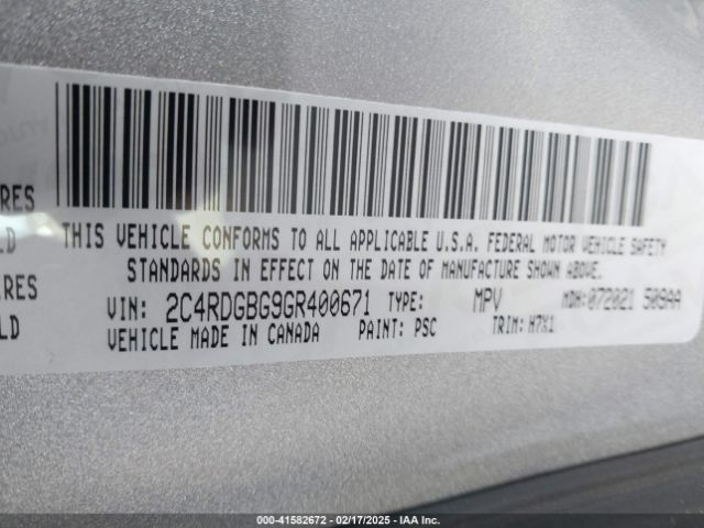 2C4RDGBG9GR400671 Dodge Grand Caravan American Value Pkg