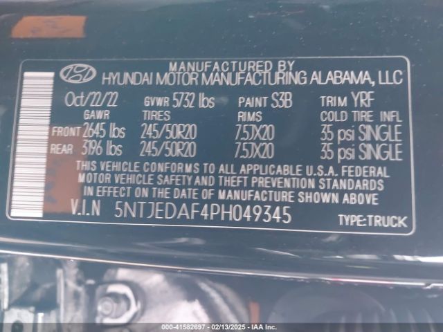 5NTJEDAF4PH049345 Hyundai Santa Cruz Limited