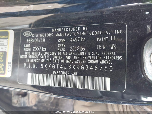 5XXGT4L3XKG348750 KIA gdi