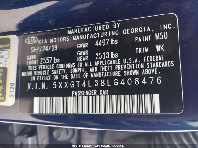 5XXGT4L38LG408476 KIA Optima Lx