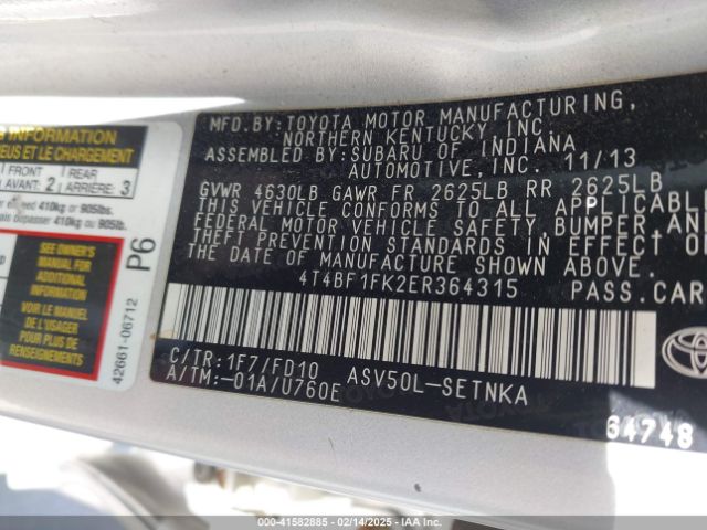 4T4BF1FK2ER364315 Toyota CAMRY LE