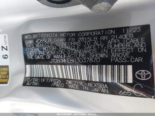 JTDBCMFE8R3037870 Toyota Corolla Hybrid Se