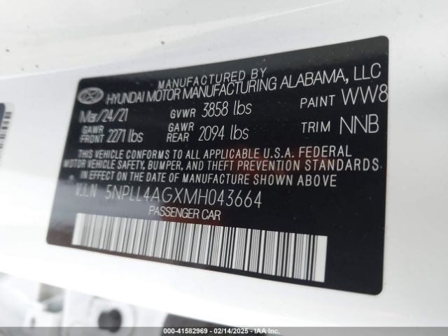 5NPLL4AGXMH043664 Hyundai ELANTRA SE