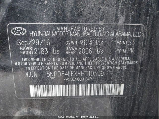 5NPD84LFXHH140539 Hyundai ELANTRA SE