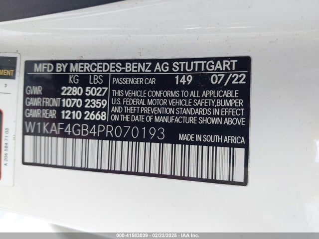 W1KAF4GB4PR070193 Mercedes-Benz m254