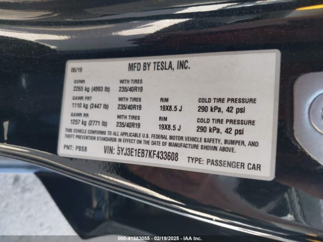 5YJ3E1EB7KF433608 Tesla Model 3 Long Range/performance