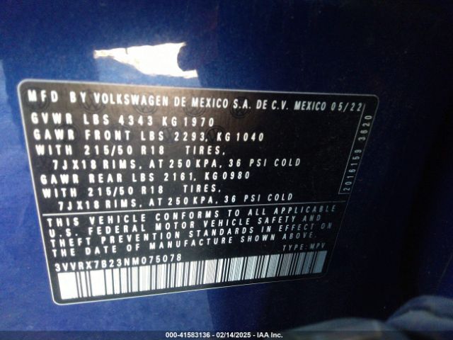 3VVRX7B23NM075078 Volkswagen Taos 1.5t Se