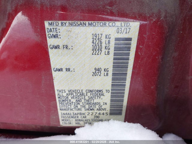 1N4AL3AP8HC227445 Nissan Altima 2.5 Sr