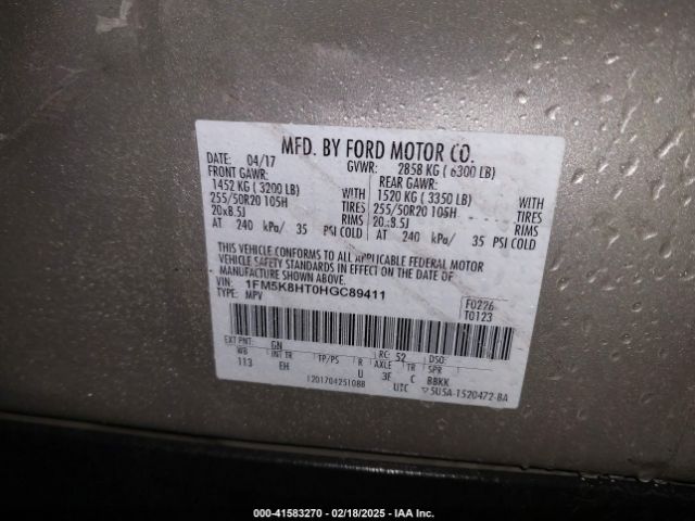 1FM5K8HT0HGC89411 Ford Explorer Platinum