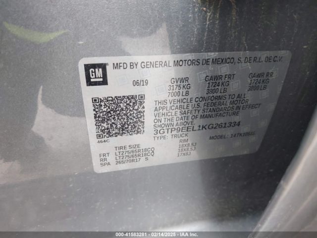3GTP9EEL1KG261334 GMC Sierra 1500 At4