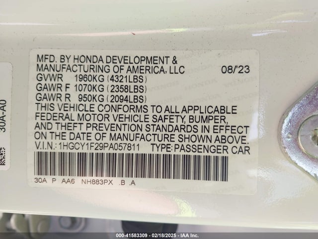 1HGCY1F29PA057811 Honda ACCORD LX