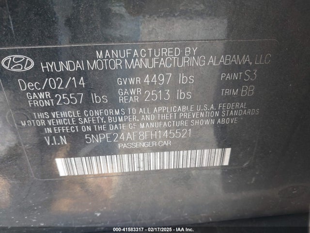 5NPE24AF8FH145521 Hyundai SONATA SE