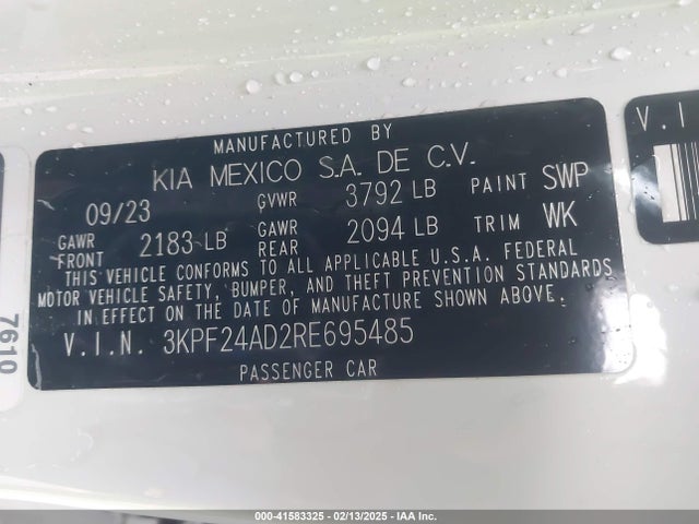 3KPF24AD2RE695485 KIA Forte Lxs
