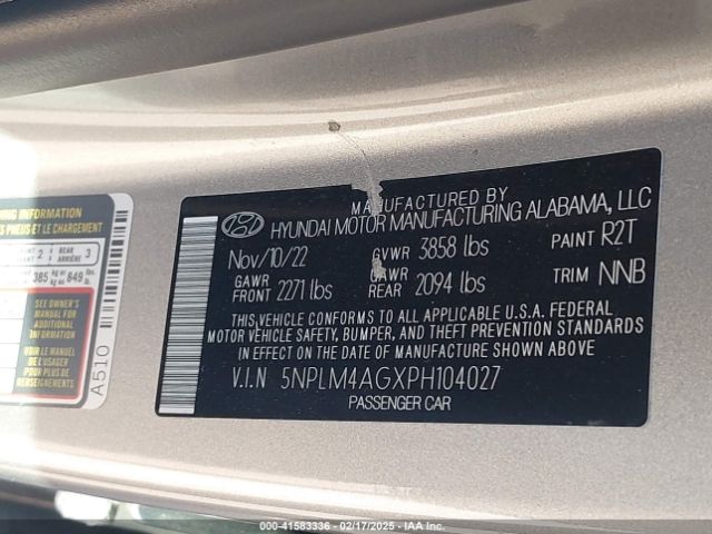 5NPLM4AGXPH104027 Hyundai ELANTRA SEL