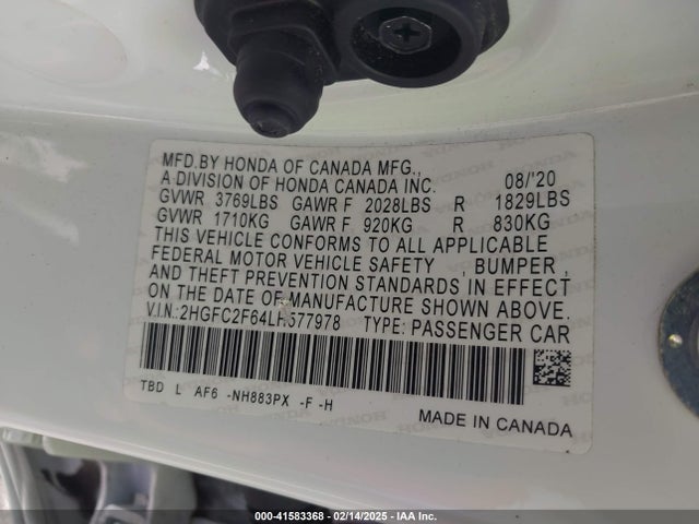 Honda Civic Lx 2020 2HGFC2F64LH577978 Image 9