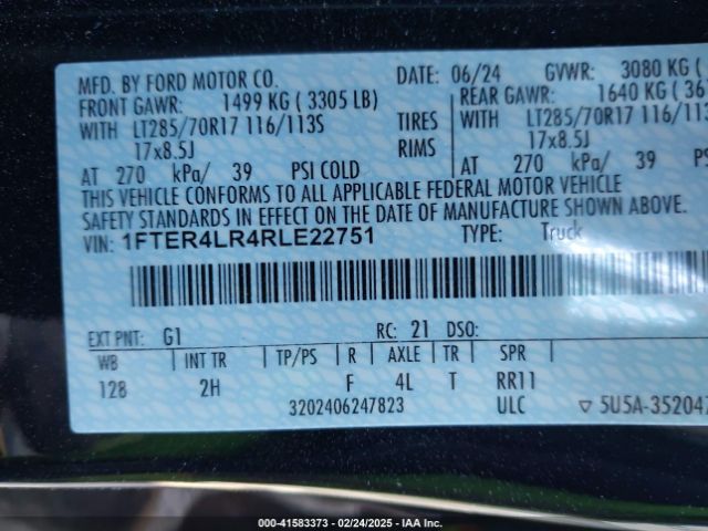 1FTER4LR4RLE22751 Ford Ranger Raptor